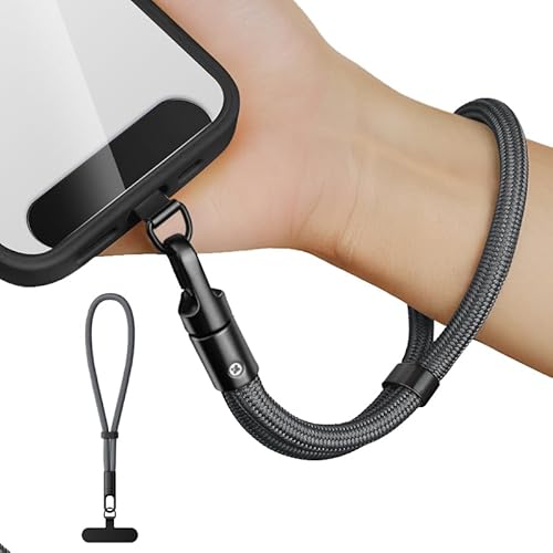 newplenty Handykette Kurz Universal,Verstellbar Handyanhänger, Schlüsselband, Handschlaufe, Handygurt, Handgelenk,Handyband, Anti Verlust mit Ultradünnem Patch (Dunkelgrau) von newplenty