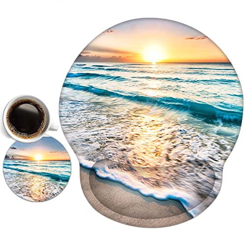 newplenty Mauspad,Mousepad Mit Handauflage, Mauspad Mit Gelkissen,Ergonomisches Mousepads Mit Untersetzer für Computer, Laptop (Meer und Strand) von newplenty