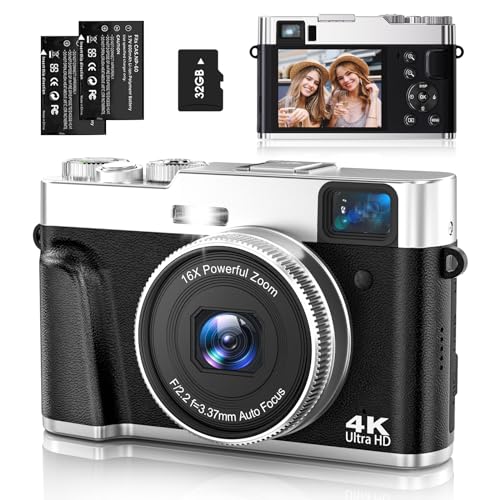 Digitalkamera, NEZINI 4K 48MP UHD Autofokus Fotokamera mit 32GB Karte, 16x Zoom Fotoapparat mit drehbarem Armaturenbrett und Sucher, Kompaktkamera für Teenager Anfänger Erwachsene. von nezini
