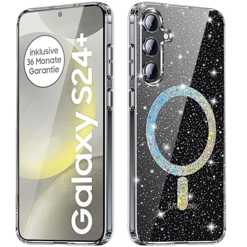 Hülle für Samsung Galaxy S24 Plus Kompatibel mit MagSafe, Transparent Glitzer Magnetische HandyHülle Case für Samsung Galaxy S24 Plus Schutzhülle Leicht Dünn Kratzfeste Rückseite, Crystal Klar von nicekool