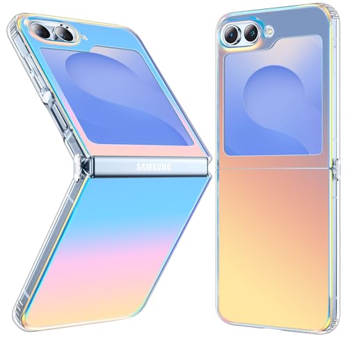 Hülle für Samsung Galaxy Z Flip6 / Flip5, Dünn Stoßfest HandyHülle Irisierend Farbverlauf Case Kratzfeste Rückseite Durchscheinende Matt Schutzhülle, Holographique Farbverlauf von nicekool
