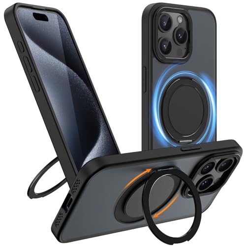 Hülle für iPhone 15 Pro Max Kompatibel mit MagSafe Multifunktionale, Superstarker Magnetismus Unsichtbarer Ständer HandyHülle Case für iPhone 15 Pro Max Militärstandartart Kratzfeste, Schwarz von nicekool