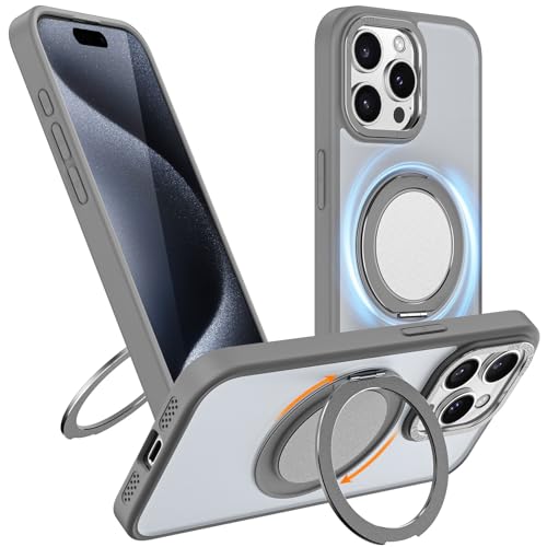 Hülle für iPhone 15 Pro Max Kompatibel mit MagSafe Multifunktionale, Superstarker Magnetismus Unsichtbarer Ständer HandyHülle Case für iPhone 15 Pro Max Militärstandartart Kratzfeste Rückseite, Grau von nicekool