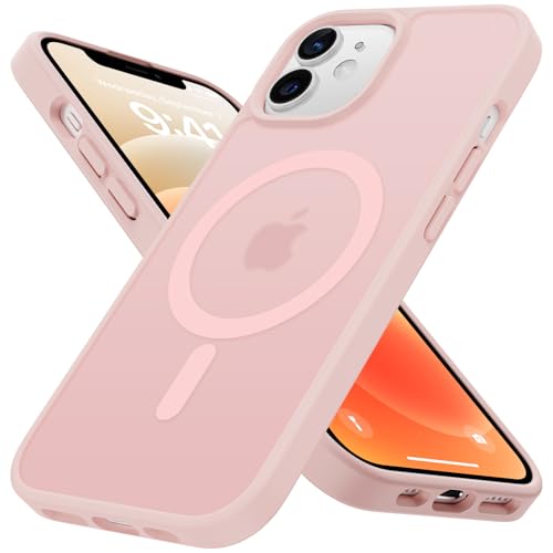 Matt Hülle für iPhone 12/12 Pro Kompatibel mit MagSafe Magnetisch Hülle Matt Rückseite Kratzfeste Dünn Samtweiche Haptik Schutzhülle Transluzent Mattiert Stoßfest FallSchutz Handyhülle Matt Rosa von nicekool
