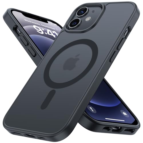 Matt Hülle für iPhone 12/12 Pro Kompatibel mit MagSafe Magnetisch Hülle Matt Rückseite Kratzfeste Dünn Samtweiche Haptik Schutzhülle Transluzent Mattiert Stoßfest FallSchutz Handyhülle Matt Schwarz von nicekool