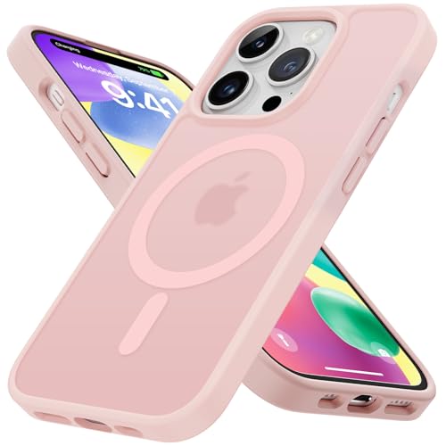 Matt Hülle für iPhone 14 Pro Kompatibel mit MagSafe Magnetisch Hülle Matt Rückseite Kratzfeste Dünn Samtweiche Haptik Schutzhülle Transluzent Mattiert Stoßfest FallSchutz Handyhülle Matt Rosa von nicekool