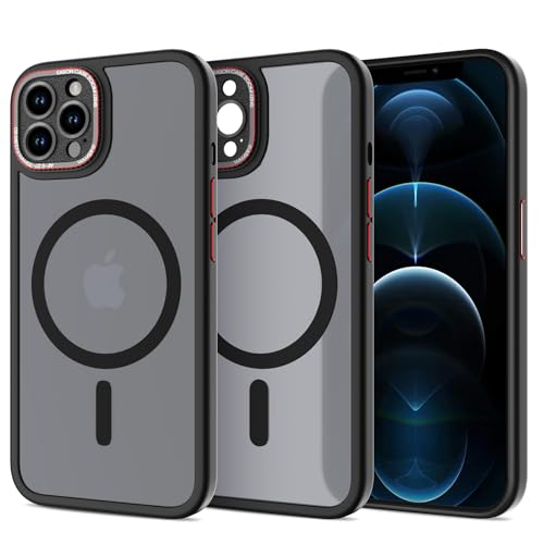 nicekool Hülle für iPhone 12 Pro Kompatibel mit MagSafe, magnetische HandyHülle Case für iPhone 12 Pro Schutzhülle Kratzfeste Rückseite Durchscheinende Matt, Schwarz von nicekool