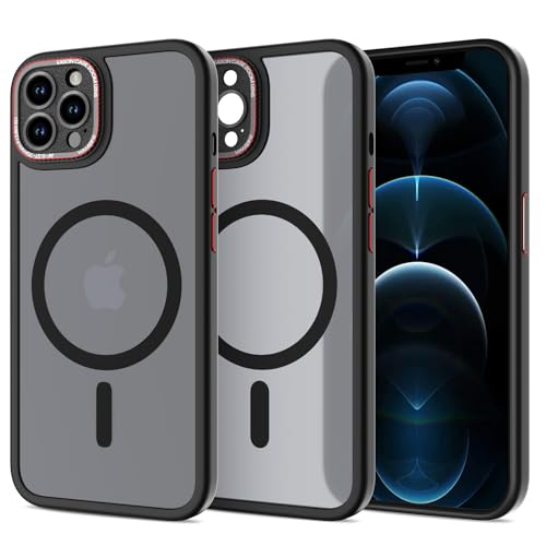 nicekool Hülle für iPhone 12 Pro Max Kompatibel mit MagSafe, magnetische HandyHülle Case für iPhone 12 Pro Max Schutzhülle Kratzfeste Rückseite Durchscheinende Matt, Schwarz von nicekool