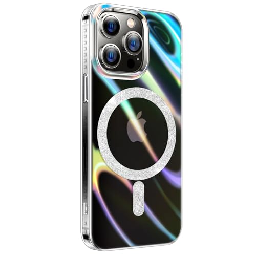 nicekool Hülle für iPhone 13 Pro Kompatibel mit MagSafe, Magnetische HandyHülle Case für iPhone 13 Pro Schutzhülle Kratzfeste Rückseite Transparenter Laser Regenbogen, Komfortabel von nicekool