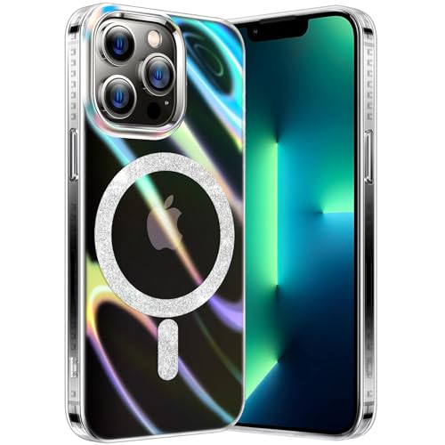 nicekool Hülle für iPhone 13 Pro Kompatibel mit MagSafe, Magnetische HandyHülle Case für iPhone 13 Pro Schutzhülle Kratzfeste Rückseite Transparenter Laser Regenbogen, Schillernd Fluoreszierend Klar von nicekool