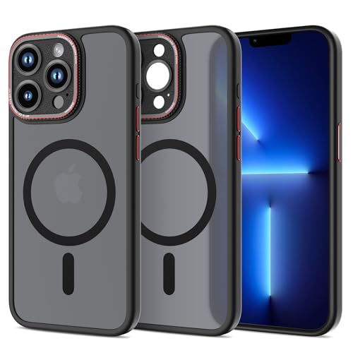 nicekool Hülle für iPhone 13 Pro Max Kompatibel mit MagSafe, magnetische HandyHülle Case für iPhone 13 Pro Max Schutzhülle Kratzfeste Rückseite Durchscheinende Matt, Schwarz von nicekool