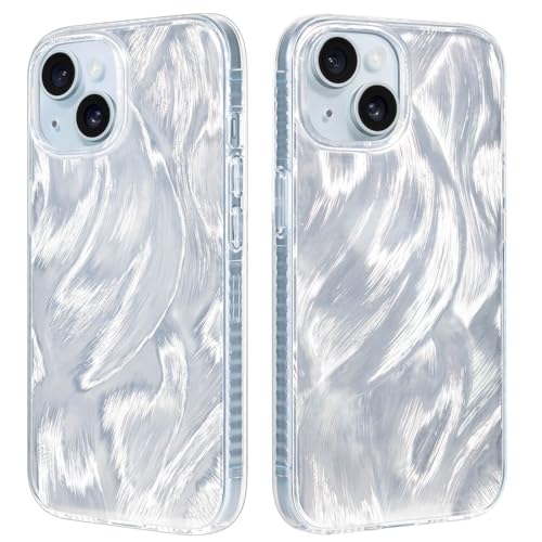 nicekool Hülle für iPhone 15, HandyHülle Case für iPhone 15 Feder Textur Bunte Glitzer Schutzhülle Kratzfeste Rückseite Anti Fall Anti Vergilbung, Linie von nicekool