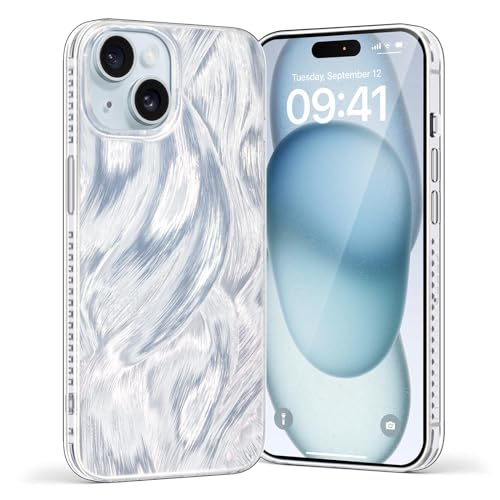 nicekool Hülle für iPhone 15, HandyHülle Case für iPhone 15 Feder Textur Bunte Glitzer Schutzhülle Kratzfeste Rückseite Anti Fall Anti Vergilbung, Silber von nicekool