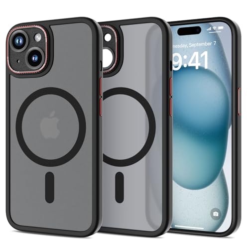 nicekool Hülle für iPhone 15 Plus Kompatibel mit MagSafe, magnetische HandyHülle Case für iPhone 15 Plus Schutzhülle Kratzfeste Rückseite Durchscheinende Matt, Schwarz von nicekool