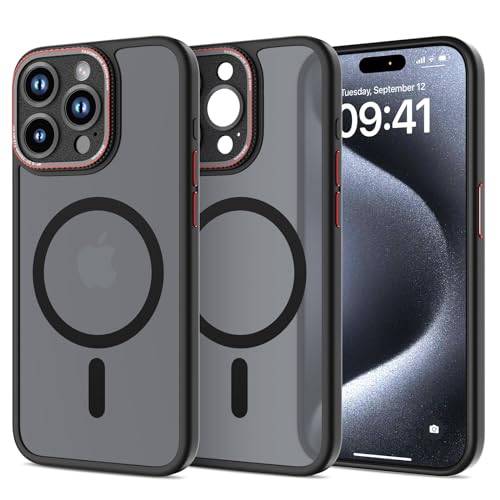 nicekool Hülle für iPhone 15 Pro Max Kompatibel mit MagSafe, magnetische HandyHülle Case für iPhone 15 Pro Max Schutzhülle Kratzfeste Rückseite Durchscheinende Matt, Schwarz von nicekool