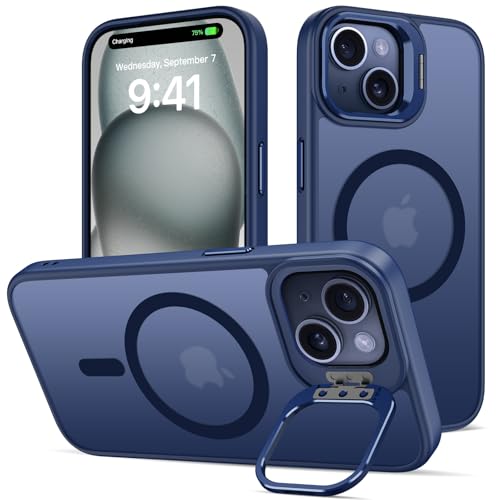 nicekool Hülle für iPhone 15 mit Ständer, Kompatibel mit Magsafe Integrierter Versteck Kameraständer Handyhülle Stoßfest Schutzhülle Cover Durchscheinend Matt Schutzhülle Case, Saphir nicekool Hülle für iPhone 15 mit Ständer, Kompatibel mit Magsafe Integrierter Versteck Kameraständer Handyhülle Stoßfest Schutzhülle Cover Durchscheinend Matt Schutzhülle Case, Saphir von nicekool