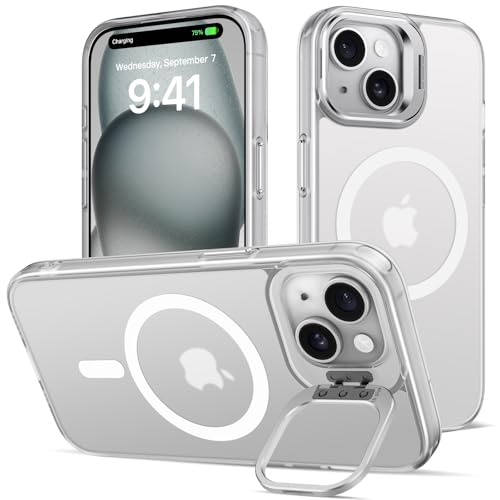 nicekool Hülle für iPhone 15 mit Ständer, Kompatibel mit Magsafe Integrierter Versteck Kameraständer Handyhülle Stoßfest Schutzhülle Cover Durchscheinend Matt Schutzhülle Case, Transparent nicekool Hülle für iPhone 15 mit Ständer, Kompatibel mit Magsafe Integrierter Versteck Kameraständer Handyhülle Stoßfest Schutzhülle Cover Durchscheinend Matt Schutzhülle Case, Transparent von nicekool