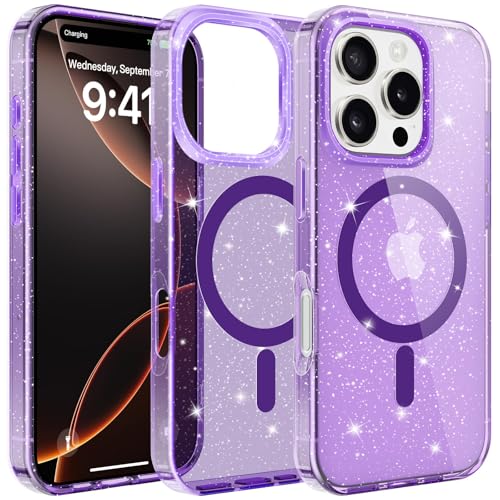 nicekool Hülle für iPhone 16 Pro Kompatibel mit MagSafe, Transparent Glitzer Magnetische HandyHülle Case für Frauen Bling Schutzhülle Schutzhülle Leicht Dünn Kratzfeste Rückseite, Lila nicekool Hülle für iPhone 16 Pro Kompatibel mit MagSafe, Transparent Glitzer Magnetische HandyHülle Case für Frauen Bling Schutzhülle Schutzhülle Leicht Dünn Kratzfeste Rückseite, Lila von nicekool