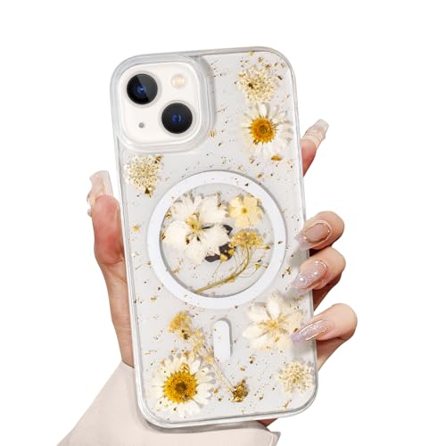 Magnetisch Hülle Blumen für iPhone 13, Kompatibel mit MagSafe, Durchsichtig Sonnenblume Handyhülle Glitzer Echte Getrocknete Blumen Hülle Transparent Stoßfest Schutzhülle Florale Gänseblümchen Magnetisch Hülle Blumen für iPhone 13, Kompatibel mit MagSafe, Durchsichtig Sonnenblume Handyhülle Glitzer Echte Getrocknete Blumen Hülle Transparent Stoßfest Schutzhülle Florale Gänseblümchen von nicekool