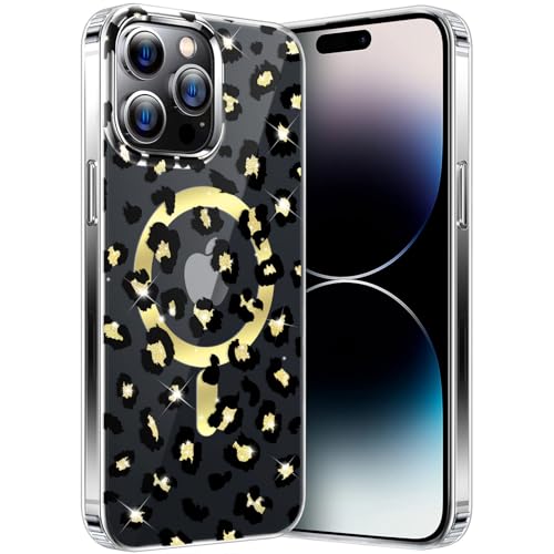 Magnetisch Hülle für iPhone 14 Pro Max Leopard Muster Handyhülle, Kompatibel mit MagSafe, Aesthetic Leopard Muster Transluzente Case, Kratzfest Stoßfest Silicone Cover für Mädchen Frauen, Leopard von nicekool