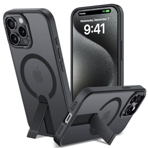 nicekool Magnetische Hülle für iPhone 15 Pro Max mit Unsichtbarer Ständer, Kompatibel mit Magsafe, Transluzente Matt Integrierter Ständer Handyhülle Stoßfest Kratzfeste Schutzhülle, 3 Standmodi von nicekool