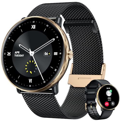 Smartwatch Fitnessuhr Wasserdicht Uhren mit Telefonfunktion: Damen Smart Watch Rund 1.43 Zoll AMOLED Armbanduhr mit Schlafmonitor Pulsuhr Schrittzähler Uhr 100+ Sportmodi Sportuhr für Android iOS von niizero
