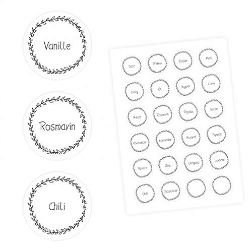 24 Gewürzetiketten - weiß/schwarz - 22 beschriftet 2 blanko - rund 4 cm Ø - Küchen Aufkleber Sticker von nikima Schönes für Kinder