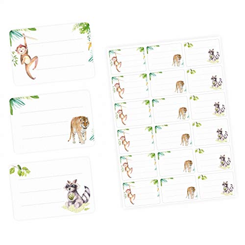 72 Blanko Etiketten Tiere Affe, Tiger und Waschbär - 64 x 45 mm - Namensetiketten Junge Aufkleber Sticker Schule von nikima Schönes für Kinder