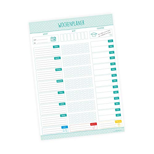 A4 Wochenplaner Block - Essensplaner mint Wochenkalender Organizier mit - 50 Blatt - für bis zu 8 Personen - mit Booklet für kindgerechte Aufgaben von nikima Schönes für Kinder