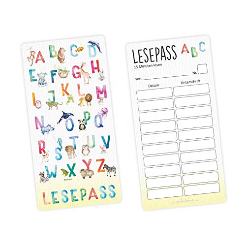 Lesepass Alphabet Lesezeichen zum lesen üben Grundschule - Anzahl 10 Stück Lesepass Alphabet Lesezeichen zum lesen üben Grundschule - Anzahl 10 Stück von nikima Schönes für Kinder