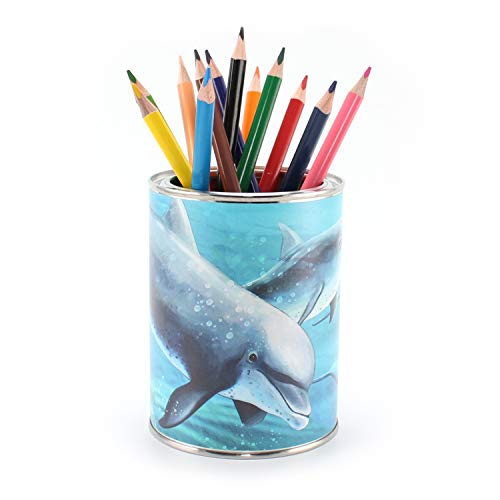 Stiftebecher Delfine inkl. 12 Dreikant Buntstiften| Kinder Stifteköcher Stiftehalter Schreibtisch Organizer Mädchen Junge von nikima Schönes für Kinder