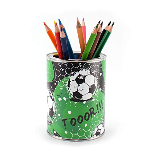 Stiftebecher Fussball TOR inkl. 12 Dreikant Buntstiften| Kinder Stifteköcher Stiftehalter Schreibtisch Organizer Mädchen Junge von nikima Schönes für Kinder