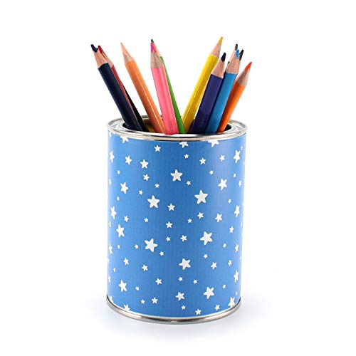 Stiftebecher Sterne blau/weiß inkl. 12 Dreikant Buntstiften| Kinder Stifteköcher Stiftehalter Schreibtisch Organizer Junge von nikima Schönes für Kinder