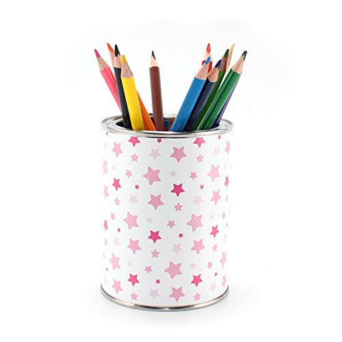 Stiftebecher Sterne rosa/pink inkl. 12 Dreikant Buntstiften| Kinder Stifteköcher Stiftehalter Schreibtisch Organizer Mädchen von nikima Schönes für Kinder