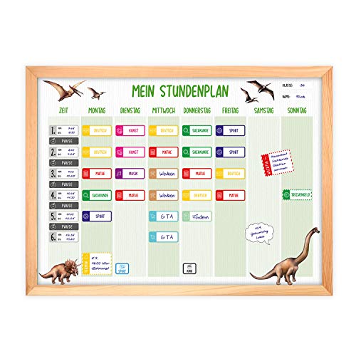 magnetischer Stundenplan Dinosaurier grün mit 90 Magneten und Stift - abwischbar Wochenplaner Schule - ca. 40 x 30 cm von nikima Schönes für Kinder