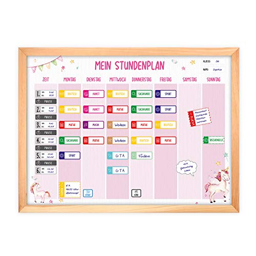magnetischer Stundenplan Einhorn rosa mit 90 Magneten und Stift - abwischbar Wochenplaner Schule - ca. 40 x 30 cm von nikima Schönes für Kinder