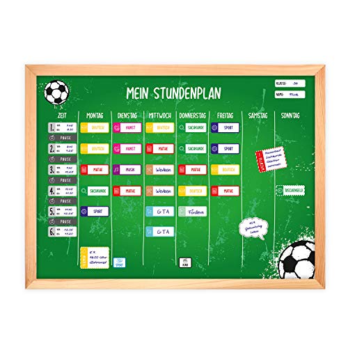 magnetischer Stundenplan Fussball grün mit 90 Magneten und Stift - abwischbar Wochenplaner Schule - ca. 40 x 30 cm von nikima Schönes für Kinder