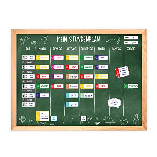 magnetischer Stundenplan Tafel grün mit 90 Magneten und Stift - abwischbar Wochenplaner Schule - ca. 40 x 30 cm von nikima Schönes für Kinder