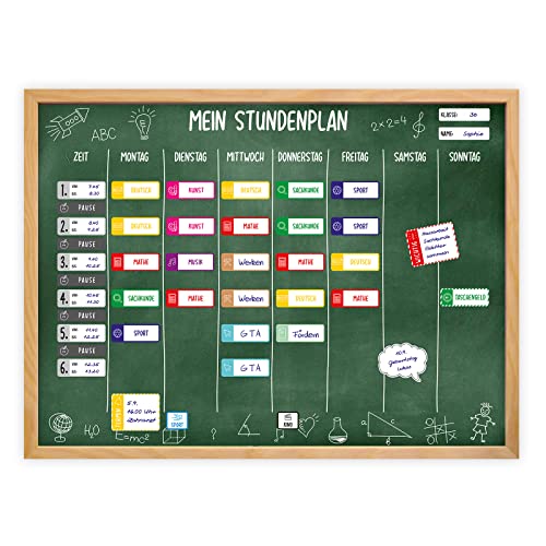 magnetischer Stundenplan Tafel grün mit 90 Magneten und Stift - abwischbar Wochenplaner Schule - ca. 40 x 30 cm von nikima Schönes für Kinder
