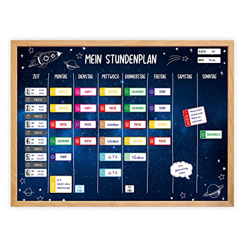 magnetischer Stundenplan Weltall mit 90 Magneten und Stift - abwischbar Wochenplaner Schule - ca. 40 x 30 cm von nikima Schönes für Kinder