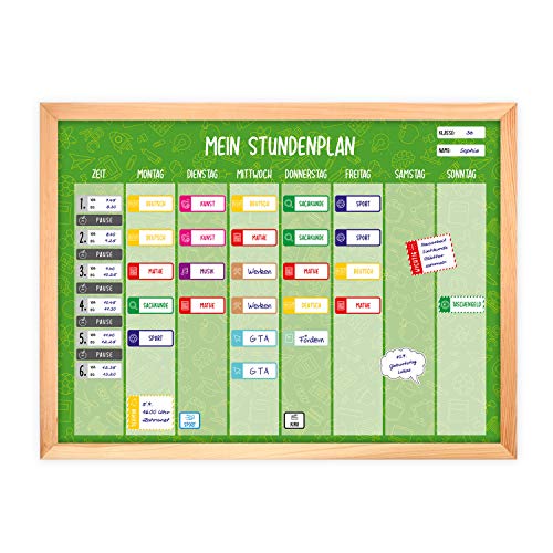 magnetischer Stundenplan grün mit 90 Magneten und Stift - abwischbar Wochenplaner Schule - ca. 40 x 30 cm von nikima Schönes für Kinder