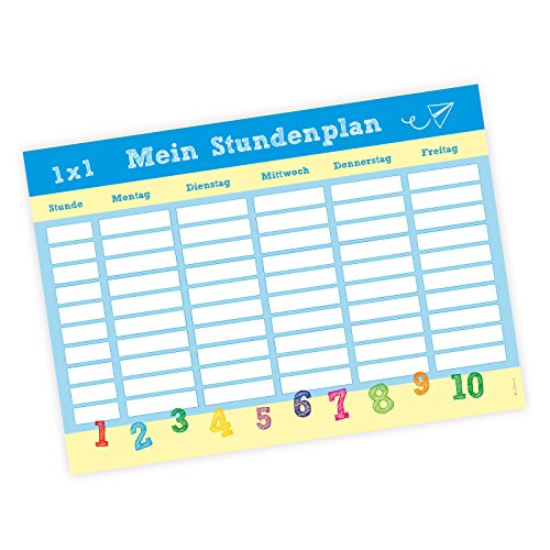 nikima - A4 Stundenplan Schulkind blau - beidseitig bedruckt - 250g/m² starkes Papier - schönes Geschenk zum Schuleintritt Schulanfang Einschulung Schulkind von nikima Schönes für Kinder