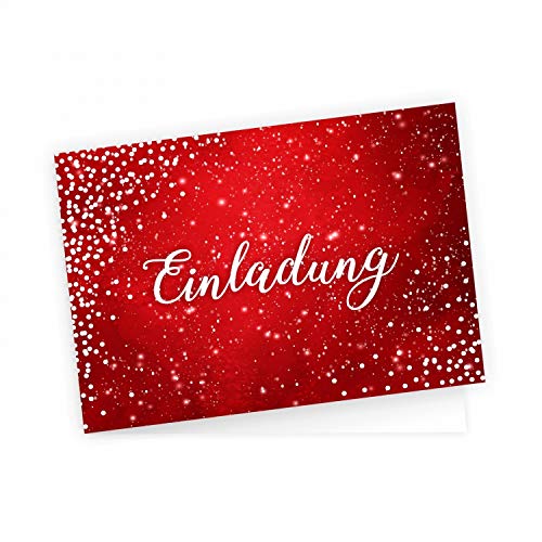 nikima Schönes für Kinder 10 edle Klapp-Einladungskarten Rot Glitzer inkl. 10 weißen hochwertigen Briefumschlägen - Hochzeit Geburtstag Konfirmation Jubiläum von nikima Schönes für Kinder