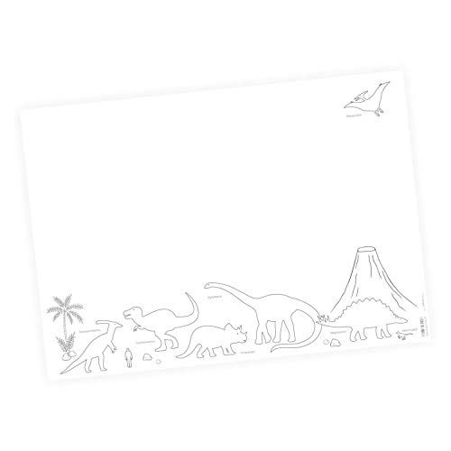 nikima Schönes für Kinder - Schreibtischunterlage Dinosaurier mit Vulkan - 25 Blatt Papier zum abreißen, A2 Malunterlage - T-Rex Triceraptor Stegosaurus - Geschenk zum Geburtstag oder Einschulung von nikima Schönes für Kinder
