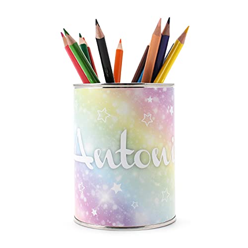 personalisierter Stiftebecher Regenbogen mit Namen - OHNE STIFTE - Stifteköcher Stiftehalter Schreibtisch Organizer Mädchen von nikima Schönes für Kinder