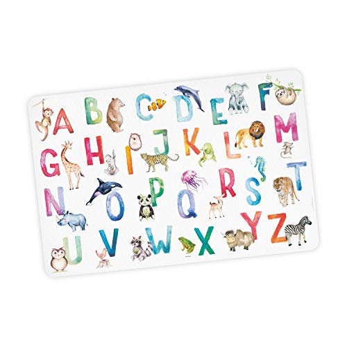 stabile Vinyl Schreibtischunterlage Alphabet Bastelmatte Kinder Platzset abwaschbar - BPA frei - reißfest farbecht - Geschenk Schuleintritt Schulanfang Einschulung oder für Kita von nikima Schönes für Kinder