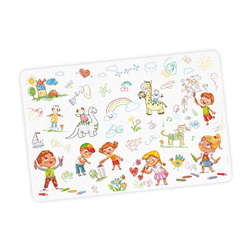 stabile Vinyl Schreibtischunterlage Kinderkritzelei Bastelmatte Kinder Platzset abwaschbar - BPA frei - reißfest farbecht - Geschenk Schuleintritt Schulanfang Einschulung oder für Kita von nikima Schönes für Kinder