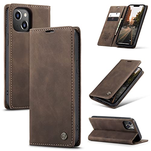 niloucase Kompatibel mit iPhone 14 Hülle Leder,Magnetverschluss Premium PU Leder Flip Case,Standfunktion.-Kaffee Braun von niloucase