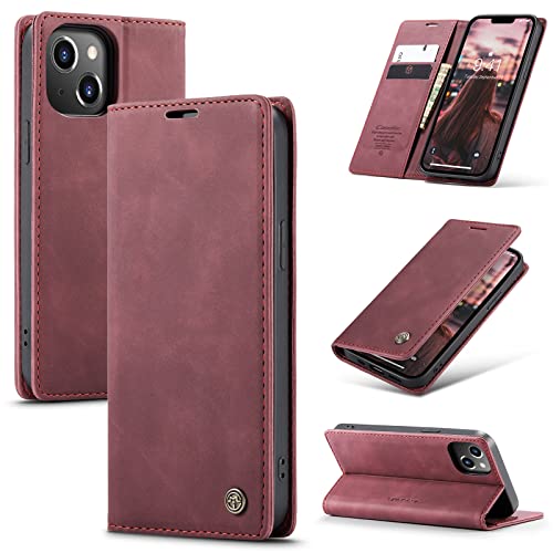 niloucase Kompatibel mit iPhone 14 Plus Hülle Leder,Magnetverschluss Premium PU Leder Flip Case,Standfunktion.-rot von niloucase