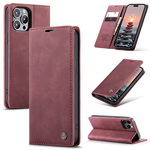 niloucase Kompatibel mit iPhone 14 pro Hülle Leder,Magnetverschluss Premium PU Leder Flip Case,Standfunktion.-rot von niloucase